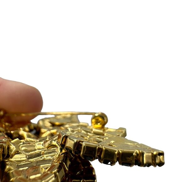 Wreath Brooch Pin With Green Rhinestones Bronze Bow Holiday Jewelry Lapel - Picture 16 of 16